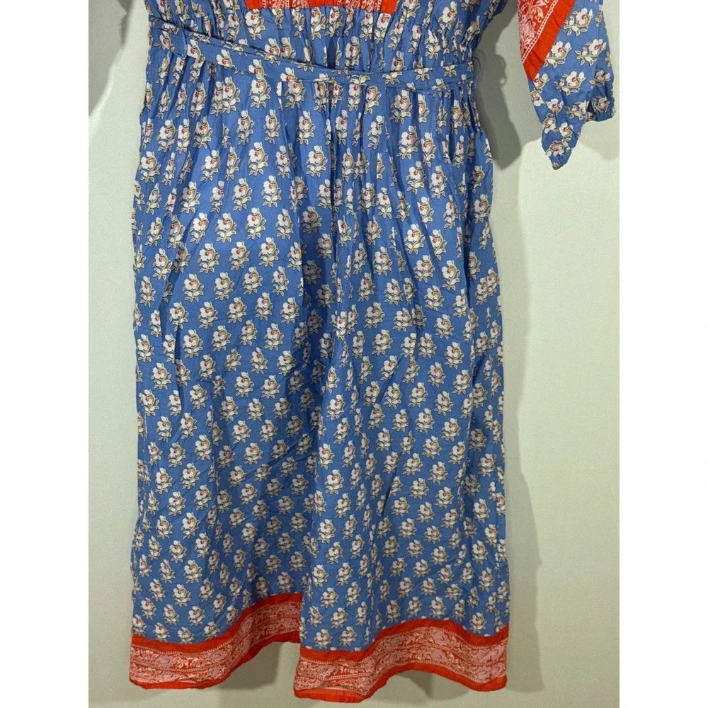 J. Crew Beachwear Blue Red Floral Block‎ Print Midi Dress Tie Waist Women's XS